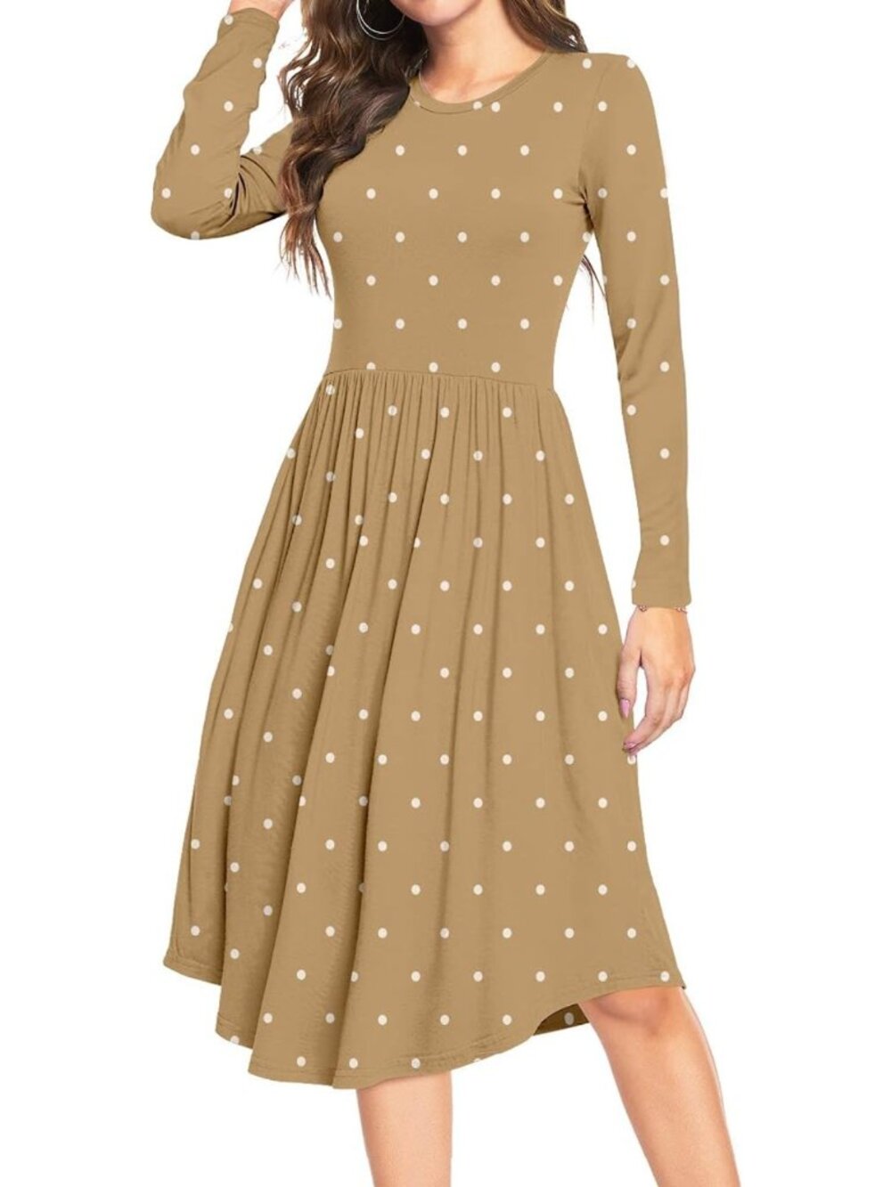 Casual Mini Dress for Women, Short Sleeve Polka Dot Knee-Length with Pockets
